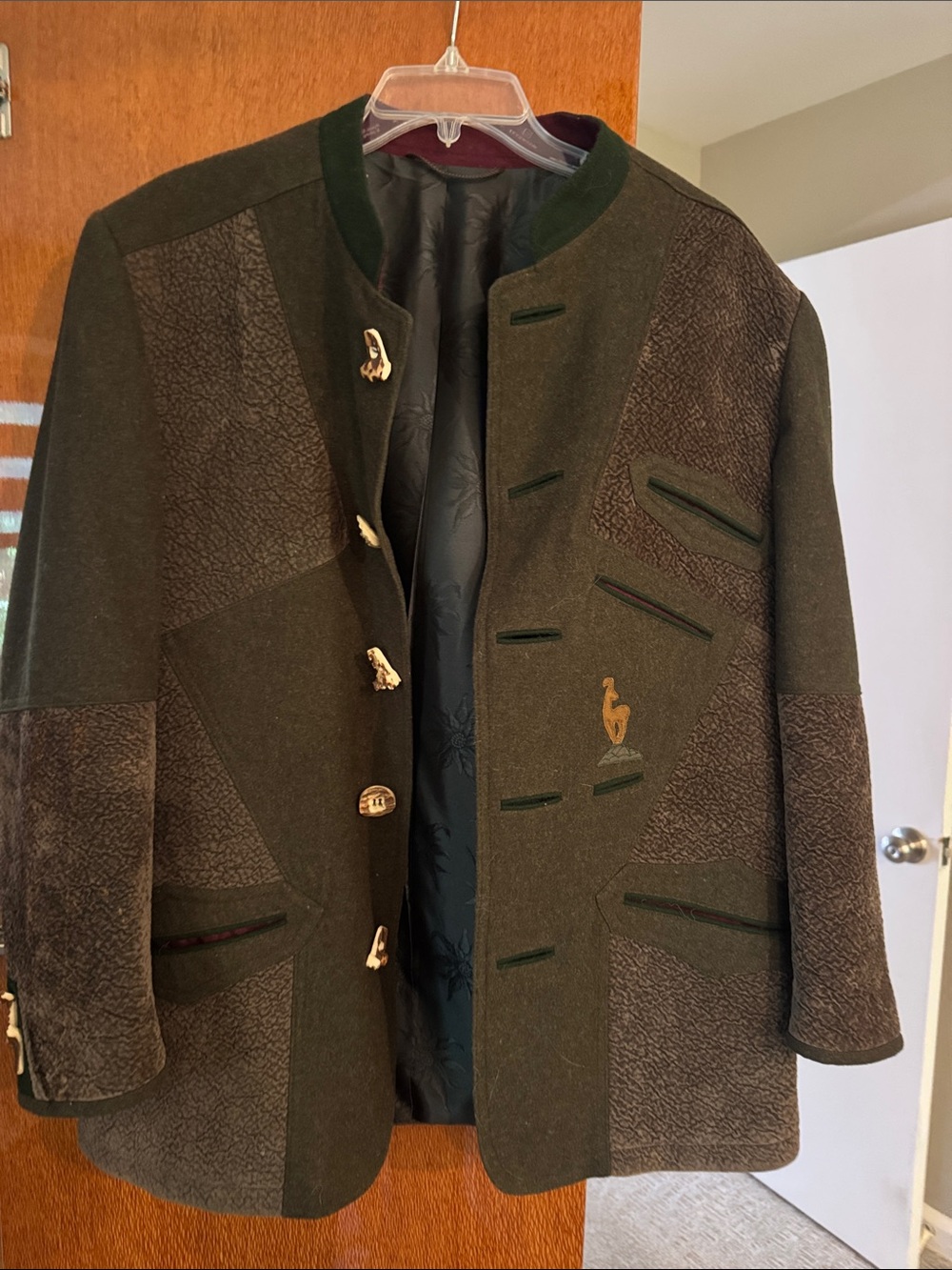 Men's Green Patchwork Wool Coat - Classic Country Style